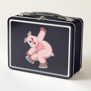 Pig Ice skating Ice skates Metal Lunch Box