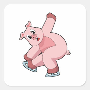 Pig Ice skating Ice skates Square Sticker