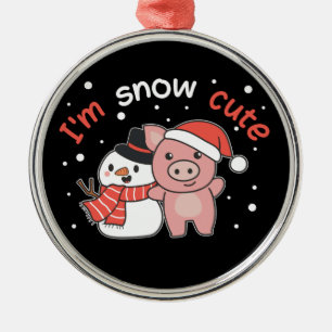 Pig I'm Snow Cute Snowman Snow Pun Ceramic Ornamen Metal Ornament