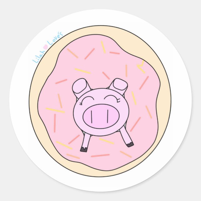 Pig in a Doughnut Sticker! Classic Round Sticker (Front)