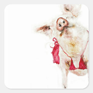 Pig in a Red Bikini Square Sticker