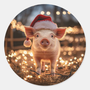 Pig in a Santa Hat Classic Round Sticker