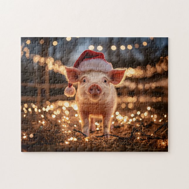 Pig in a Santa Hat Jigsaw Puzzle (Horizontal)