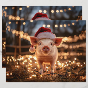 Pig in a Santa Hat Scrapbook Paper