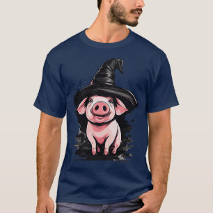 Pig in a witch hat halloween piggy T-Shirt