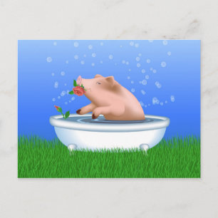 Pig in Bath Postcard