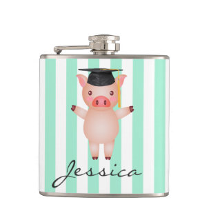 Pig in Graduation Cap Personalised Hip Flask