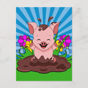 Pig In Mud Postcard