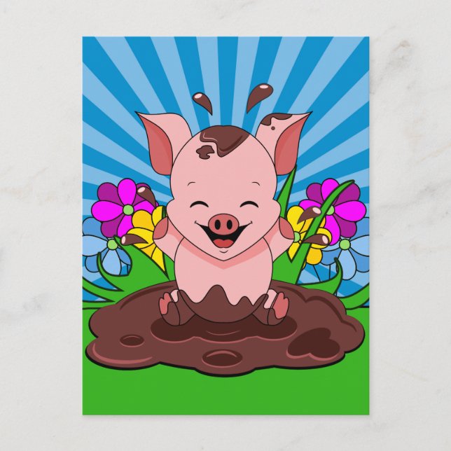 Pig In Mud Postcard (Front)
