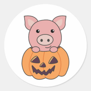 Pig In Pumpkin Sweet Pigs Happy Halloween Classic Classic Round Sticker