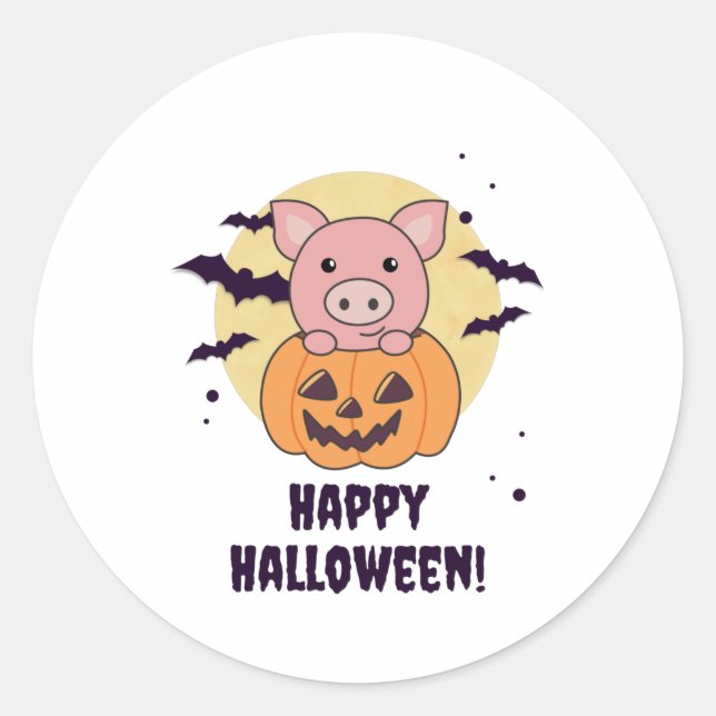 Pig In Pumpkin Sweet Pigs Happy Halloween Classic Round Sticker (Front)