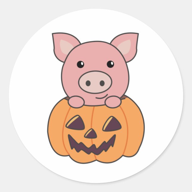 Pig In Pumpkin Sweet Pigs Happy Halloween Classic Round Sticker (Front)