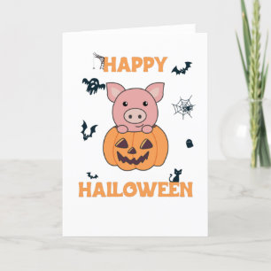 Pig In Pumpkin Sweet Pigs Happy Halloween Holiday Card