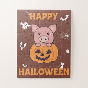 Pig In Pumpkin Sweet Pigs Happy Halloween Jigsaw P Puzzle