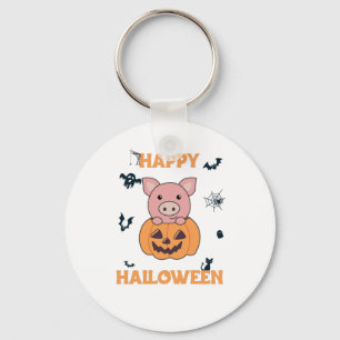 Pig In Pumpkin Sweet Pigs Happy Halloween Key Ring