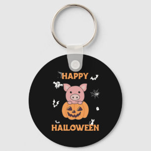 Pig In Pumpkin Sweet Pigs Happy Halloween Key Ring