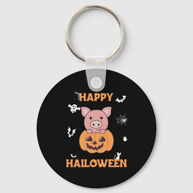 Pig In Pumpkin Sweet Pigs Happy Halloween Key Ring (Front)