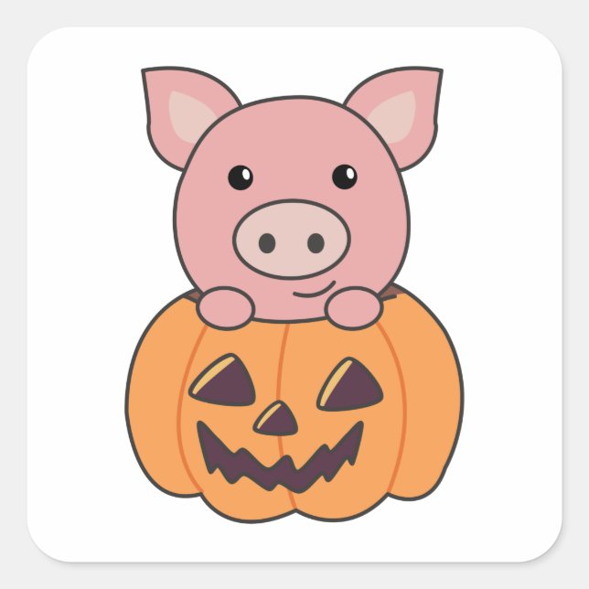 Pig In Pumpkin Sweet Pigs Happy Halloween Square S Square Sticker (Front)