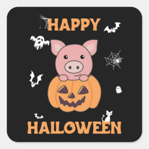 Pig In Pumpkin Sweet Pigs Happy Halloween Square S Sticker