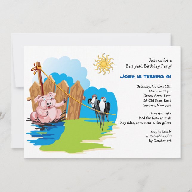 Pig in the Mud Barnyard Birthday Invitation (Front)