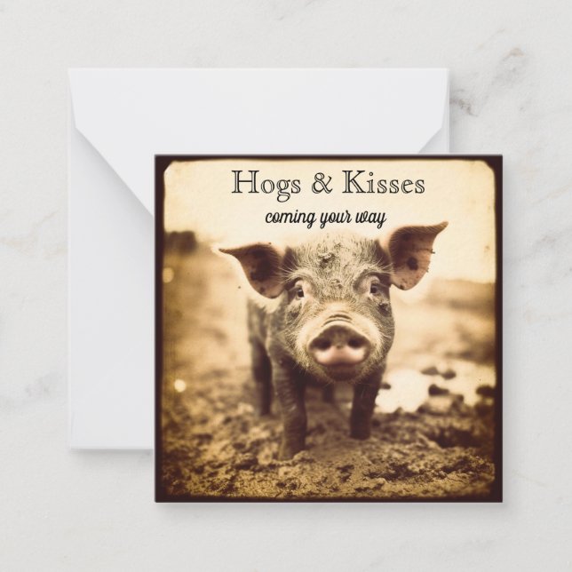 Pig in the Mud, hugs and kisses, customisable Card (Front)