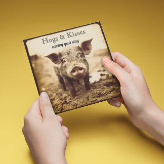 Pig in the Mud, hugs and kisses, customisable Holiday Card
