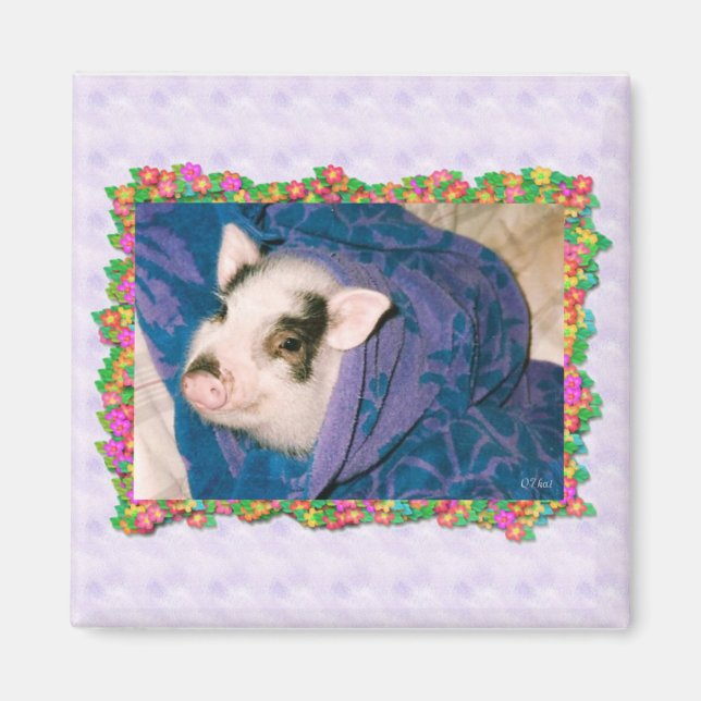 Pig in Towel Wrap Square Magnet (Front)
