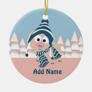 Pig in Winter Ceramic Ornament