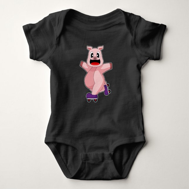 Pig Inline skating Roller skates Baby Bodysuit (Front)
