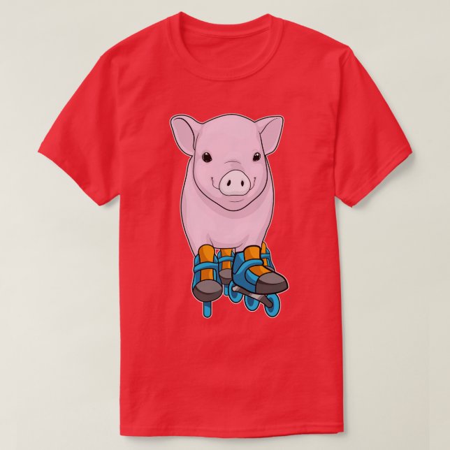 Pig Inline skating Roller skates T-Shirt (Design Front)