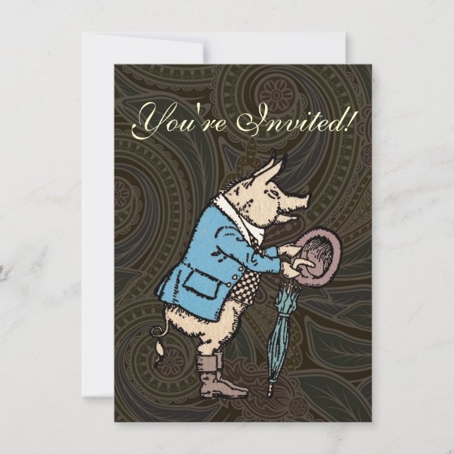 Pig Jacket Piggy Cute Formal Antique Invitation (Front)