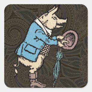 Pig Jacket Piggy Cute Formal Antique Square Sticker