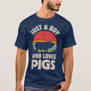 Pig Just A Boy Who Loves Retro Farm Animal Farmer T-Shirt