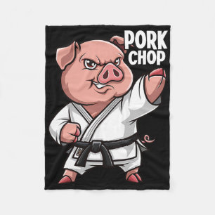 Pig Karate Pork Chop Funny Hog Swine Pun Men Boys Fleece Blanket