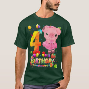 Pig Kids 4 Year Old Pig Birthday Girl Cute Pig 4th T-Shirt