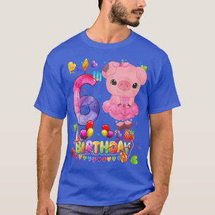 Pig Kids 6 Year Old Pig Birthday Girl Cute Pig 5th T-Shirt