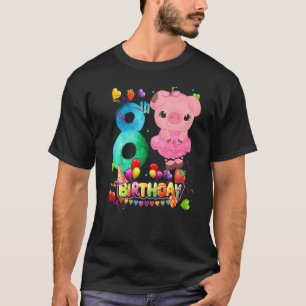 Pig Kids 8 Year Old Pig Birthday Girl Cute Pig 5th T-Shirt