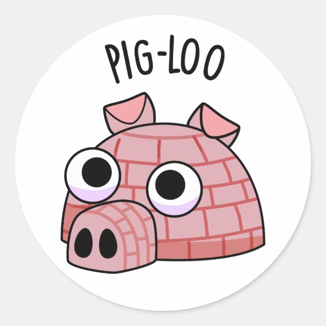 Pig-loo Funny Igloo Pun  Classic Round Sticker (Front)
