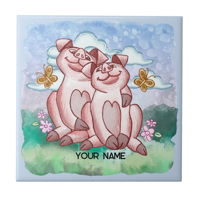 Pig Lovers   Ceramic Tile (Front)
