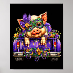 Pig Mardi Gras Truck Nola Cute Kids Boys Girls Wom Poster
