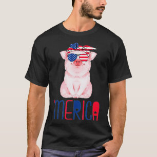 Pig Merica 4th of July Funny Pig American Flag Gi T-Shirt