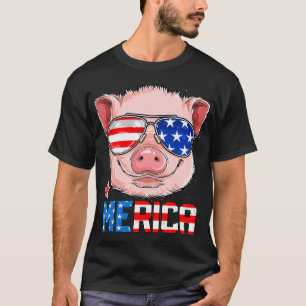 Pig Merica 4th of July Girls Kids American Flag T-Shirt