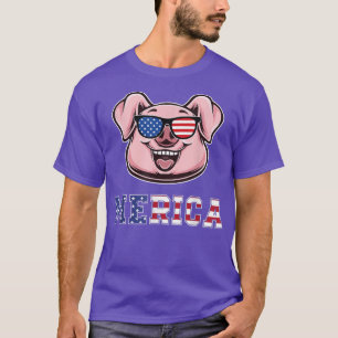 Pig Merica 4th of July Girls Kids American Flag US T-Shirt