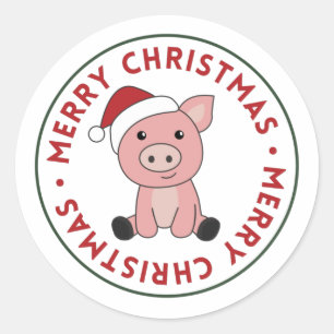 Pig Merry Christmas Animals Pigs Classic Round Sti Sticker