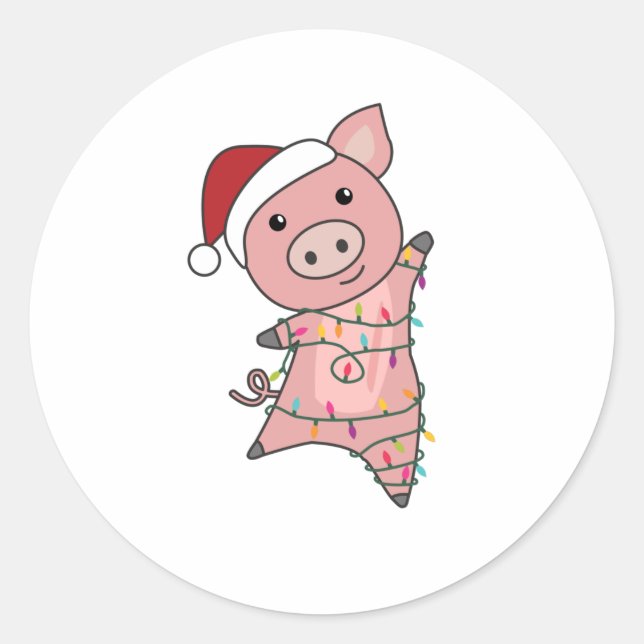 Pig Merry Christmas Animals Pigs Classic Round Sticker (Front)