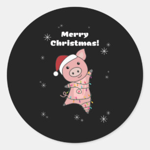 Pig Merry Christmas Animals Pigs Classic Round Sticker