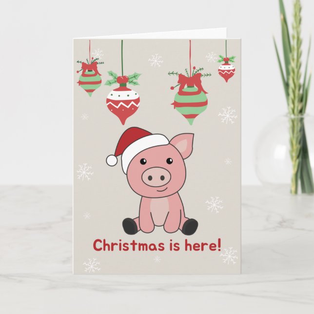 Pig Merry Christmas Animals Pigs Holiday Card (Front)