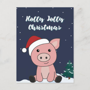 Pig Merry Christmas Animals Pigs Holiday Postcard