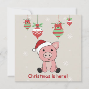 Pig Merry Christmas Animals Pigs Invitation