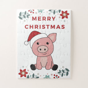 Pig Merry Christmas Animals Pigs Jigsaw Puzzle